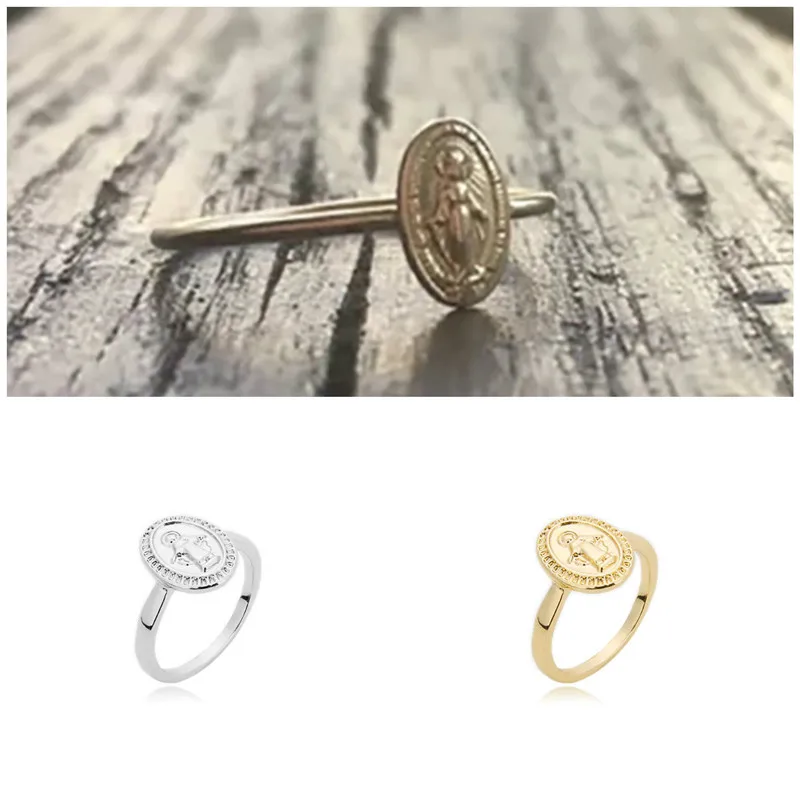

Romantic Silver Gold Rose Gold Color Rings For Ladies Virgin Mary Round Rings For Woman Fashion Jewelry Best Gifts Size 6-10