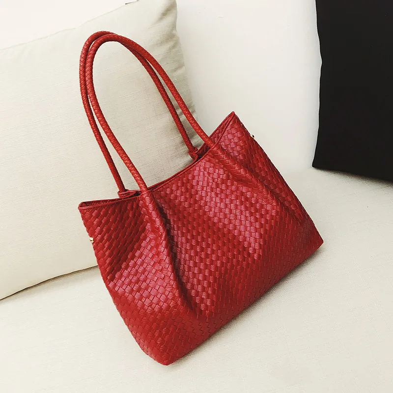 YBYT العلامة التجارية 2018 جديد كبير قدرة المرأة حقيبة يد جلدية الحياكة مهرج الترفيه أعلى-حقائب بيد عالية الجودة بسيطة حقيبة تسوق