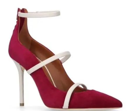 

2018 summer new women mixed-colors metal thin belt pointed toe high heel pumps Fashion satin thin heel zipper shoes Dress shoes