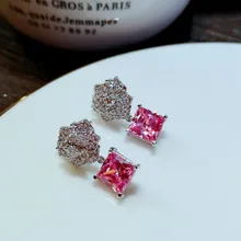 Роскошные женские розовые хрустальные серьги с цирконием маленькие цветочные Винтажные серьги-гвоздики двойные свадебные серьги для женщин