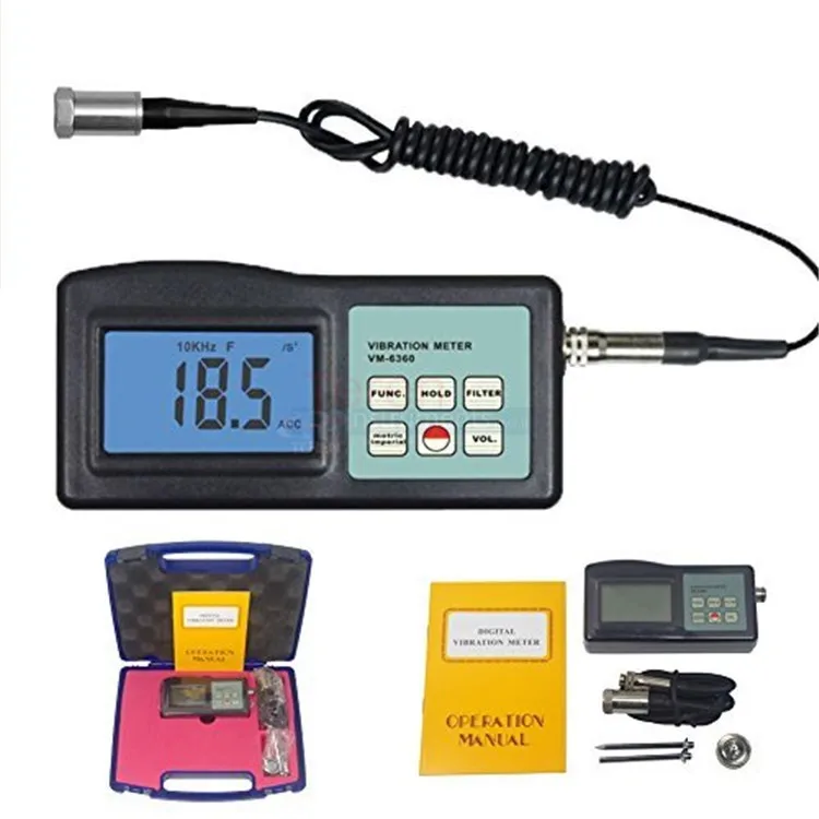 VM-6360 Digital Vibration Meter Vibrometer Gauge Acceleration Velocity Displacement Tester   01