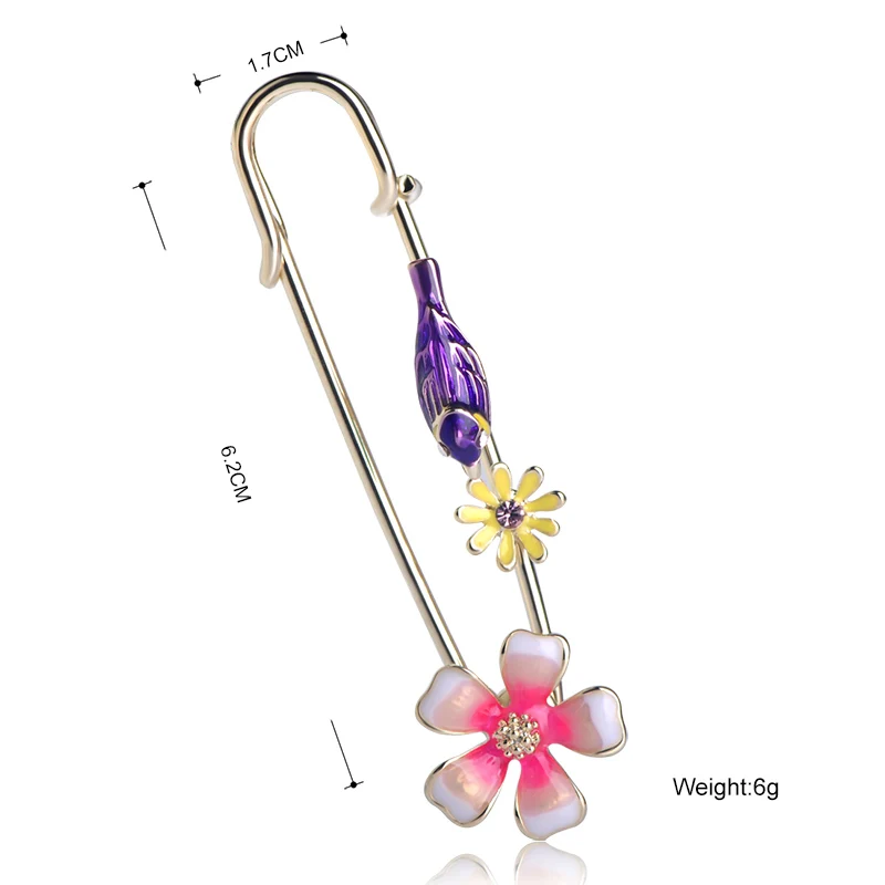 Blucome Fashion Pink Flower Bird Shape Brooch Pins Enamel Alloy Jewelry Women Girls Banquet Party Scarf Suit Wedding Accessories
