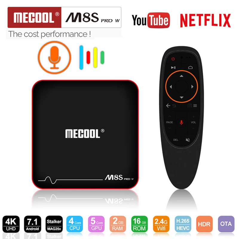 MECOOL M8S Pro W Google Smart TV BOX Android 7 1 голос Управление Amlogic S905W 2 Гб оперативной памяти 16