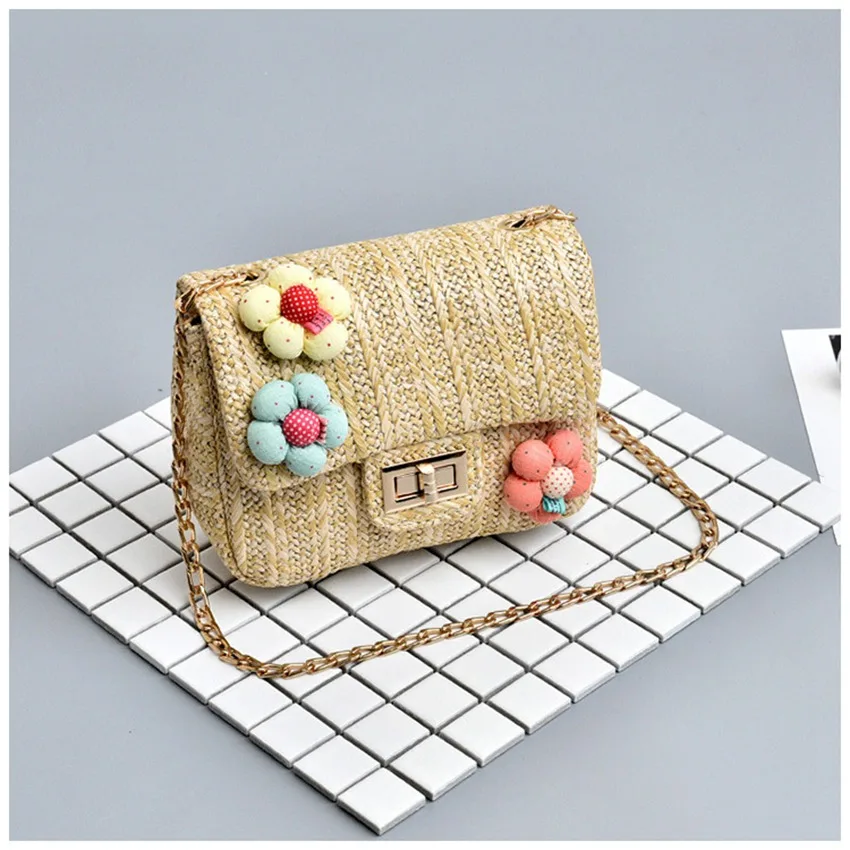 

New fashion straw girl small bag British wind chain wild retro shoulder Messenger bag small square bag