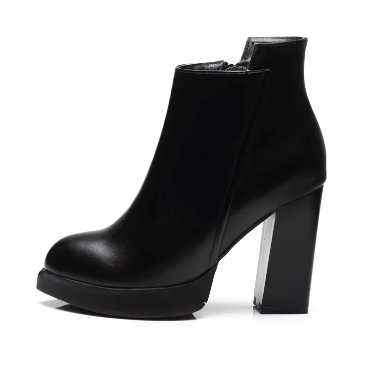 Новинка года; пикантные женские ботинки; Модные Черные ботильоны на платформе и высоком квадратном каблуке; женские кожаные туфли фирменного дизайна; CH-B0011