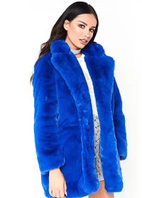 Женское зимнее меховое пальто, куртка, толстые теплые плюшевые длинные пальто, женское элегантное пальто с кроличьим мехом и карманами, модная Осенняя верхняя одежда VANGULL - Цвет: blue