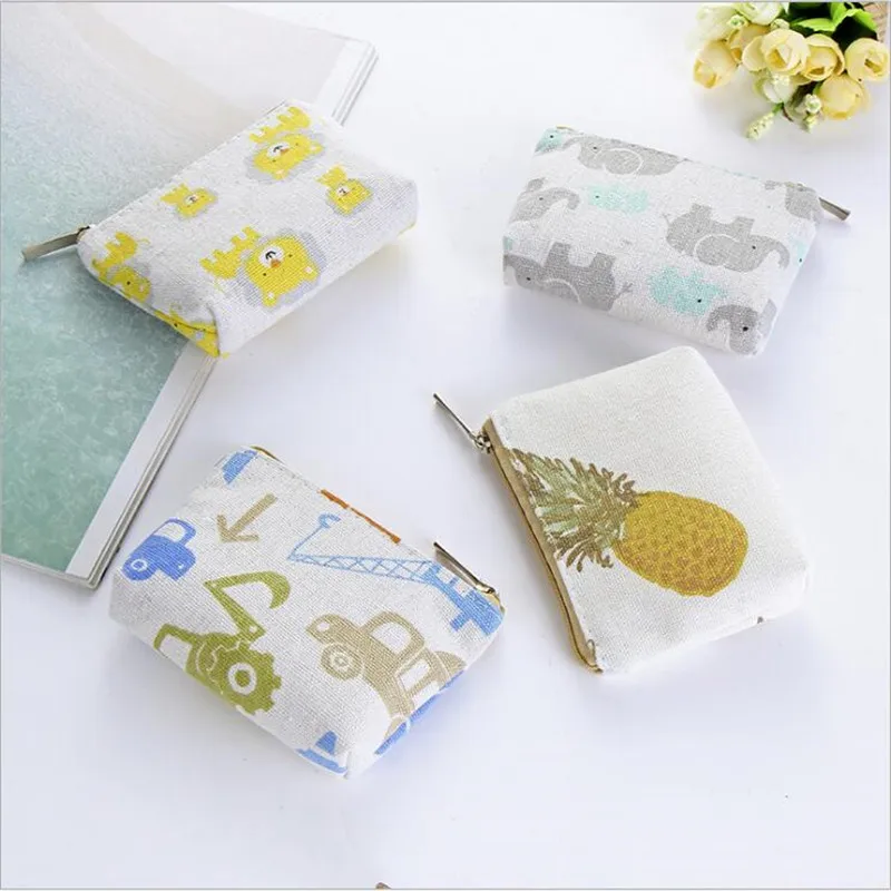 

Kids Mini Zipper Coin Purse Cartoon Pineapple Elephant Lion Women Canvas Coin Purse Unisex Credit Card Holder Key Money Bags