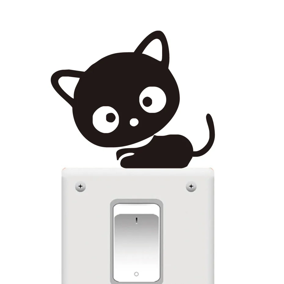 DCTOP Diy Black Cat Funny Light Switch Sticker Cartoon Kitty Wall