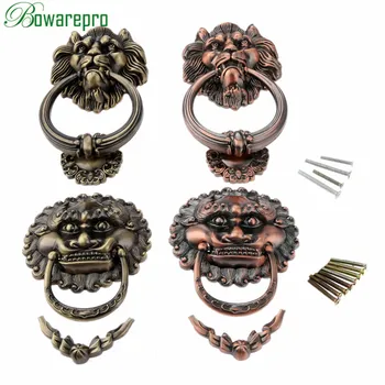 

bowarepro Antique Handles Vintage Lion Head Drawer Cabinet Knobs and Handles Doorknockers Rings Pulls Hardware Furniture 130MM