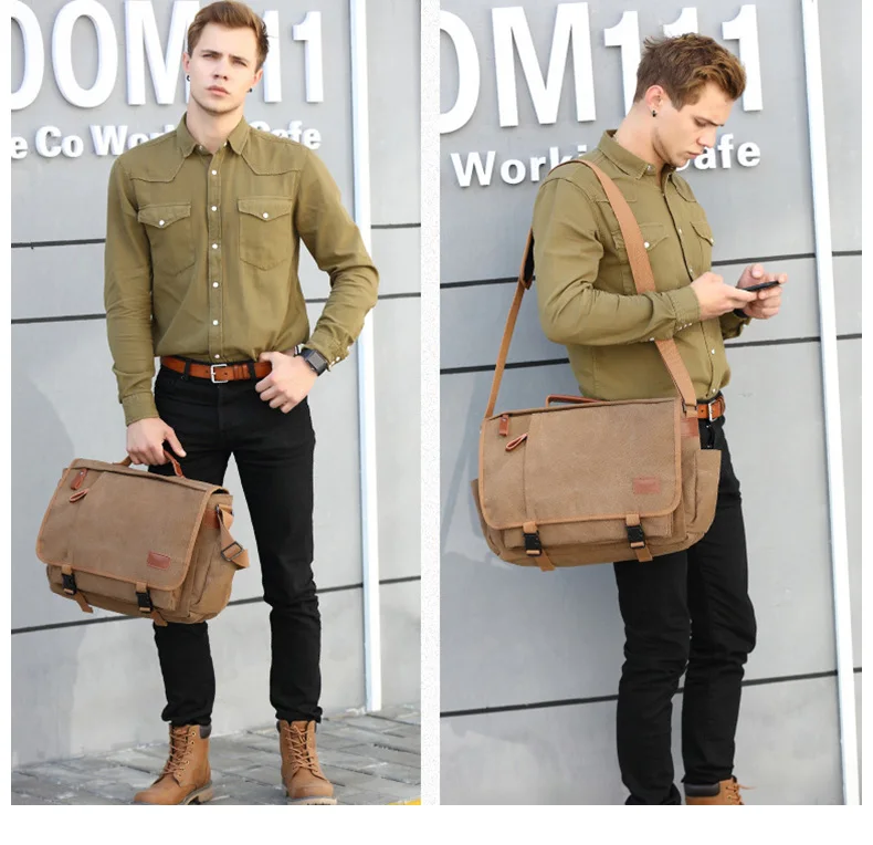 Винтажный Холщовый кожаный портфель для ноутбука для мужчин чемодан дорожная сумка мужская деловая сумка-тоут мужская сумка-мессенджер сумка на плечо XA200ZC