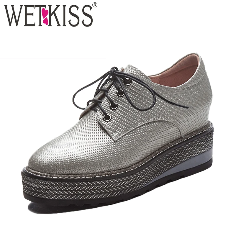 

WETKISS Spring Casual Flats Women Square Toe Print Shoelaces Footwear 2019 Fashion Platform Shoes Sneaker Elevator Girl Shoes