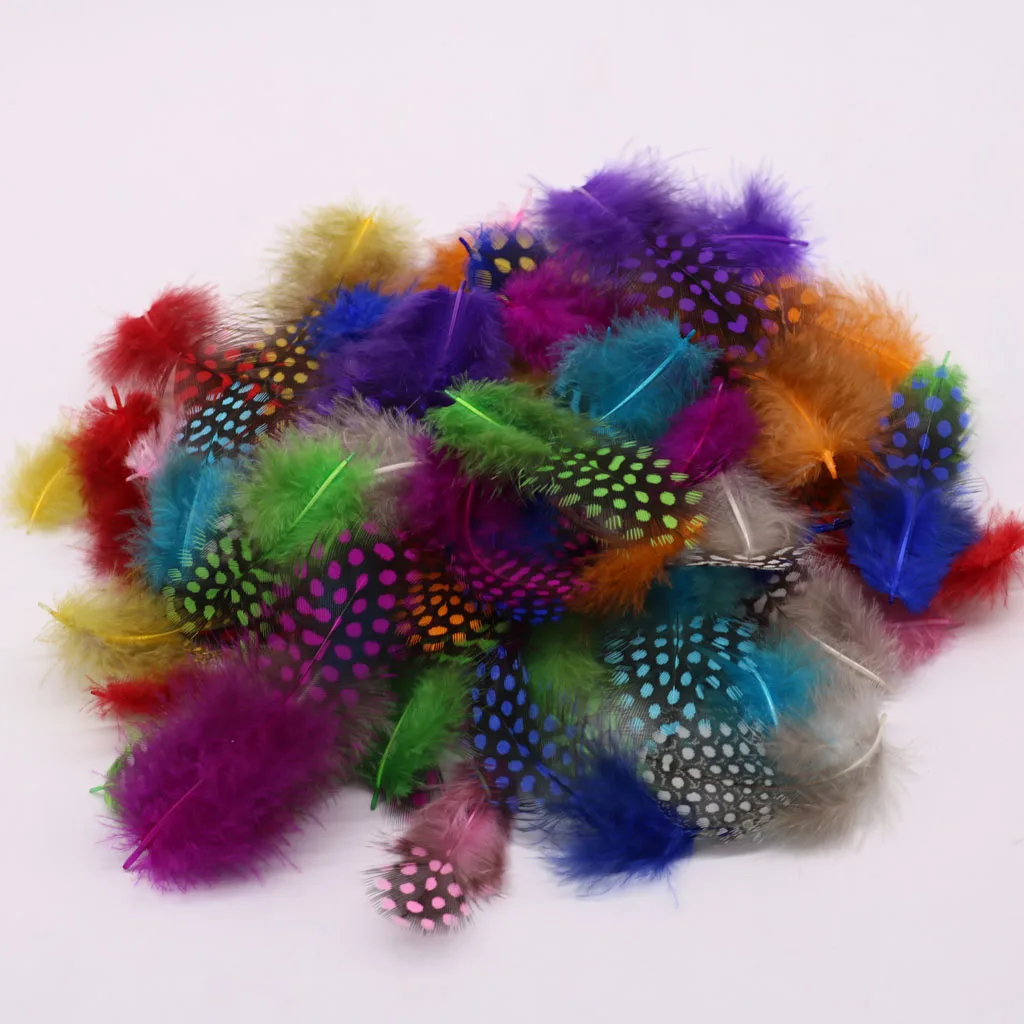2X 50pcs Colorful Spotted Pretty Guinea Hen Loose Feathers 2.5 -10cm Craft DIY 