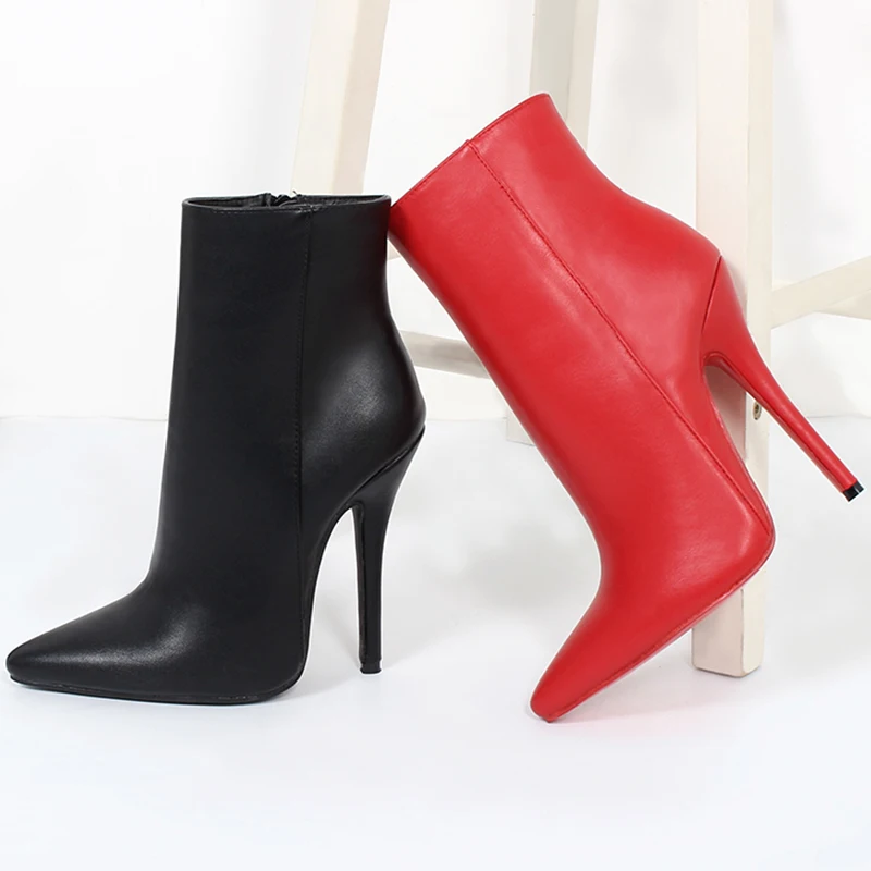Boots Women Shoes High Heels Red Black Ankle Boots Matte Leather Fashion Fenty Beauty Zipper Winter Boots Ladies Wedding Shoes