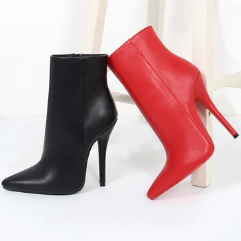 

Boots Women Shoes High Heels Red Black Ankle Boots Matte Leather Fashion Fenty Beauty Zipper Winter Boots Ladies Wedding Shoes