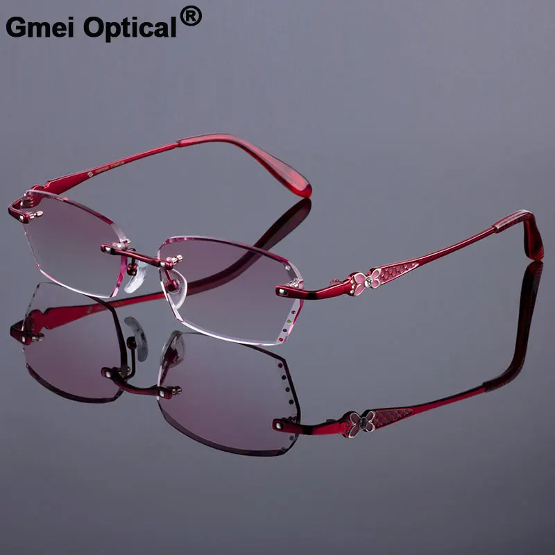 

Best Red Phantom Women Rimless Frame Titanium Alloy Optical Frame Diamond Trimming Cut Rimless Glasses With Gradient Tint Lenses