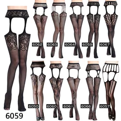 Black Lace Stockings Women Sexy Lingerie Stripe Elastic Stockings Black Fishnet Stocking Thigh Sheer Tights Embroidery Pantyhose