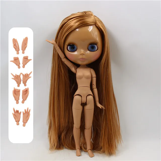 Фабрика blyth кукла сустава тела темная кожа прямые золотые волосы с челкой 30 см 1/6 BL0545, подарок для девочки - Цвет: doll with hand A