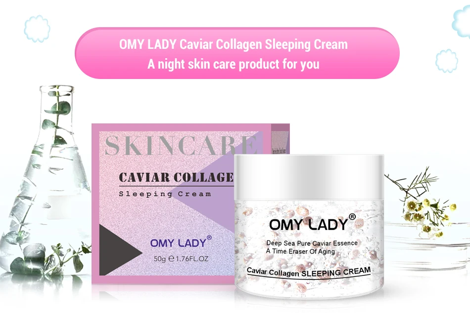 OMYLADY Caviar Collagen Sleep Cream Anti-Wrinkle Anti-Aging Facial Cream Hyaluronic Acid Moisturizing Smoothing Skin Night Cream