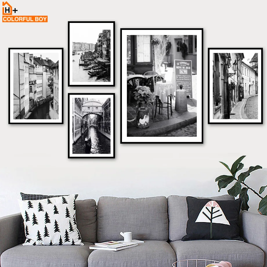 COLORFULBOY Парижское здание пейзаж стены Искусство Холст живопись Черно-белые плакаты и принты настенные картины для декора гостиной