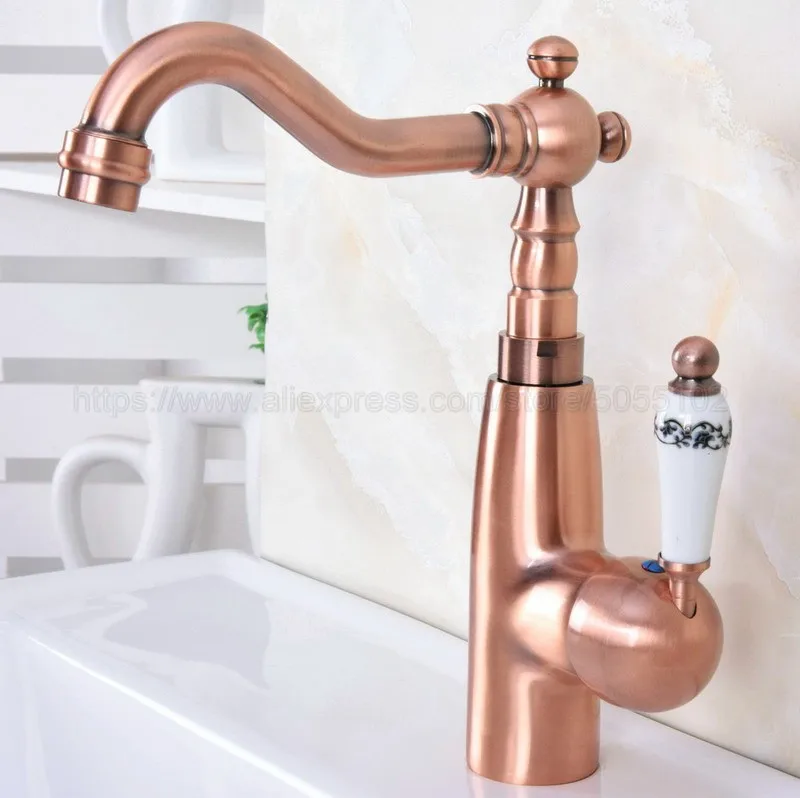 Bathroom Basin Sink Faucet Antique Red Copper Single Handle Kitchen Tap Faucet Mixer hot and cold water tap znf629