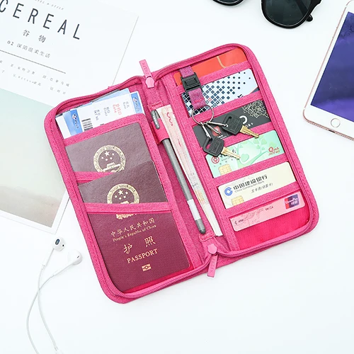 RFID Блокировка паспорта документов сумка для хранения путешествия Кредитная карта ID карты Обложка наличные Органайзер держатель с ремешком на руку - Цвет: Розовый