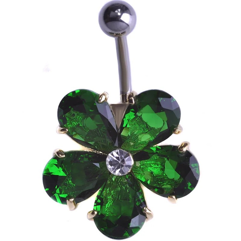Flower Stainless Steel Belly Button Rings CZ Bling Bling Rhinestone Luxury Navel Piercing Septum Piercings Umbigo