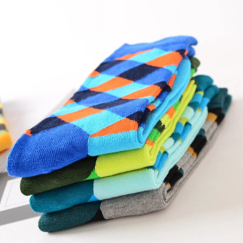Новые яркие Для мужчин хлопок Happy Socks Argyle британский стиль платье в деловом стиле экипажа длинные носки алмаз Harajuku ретро Брендовая