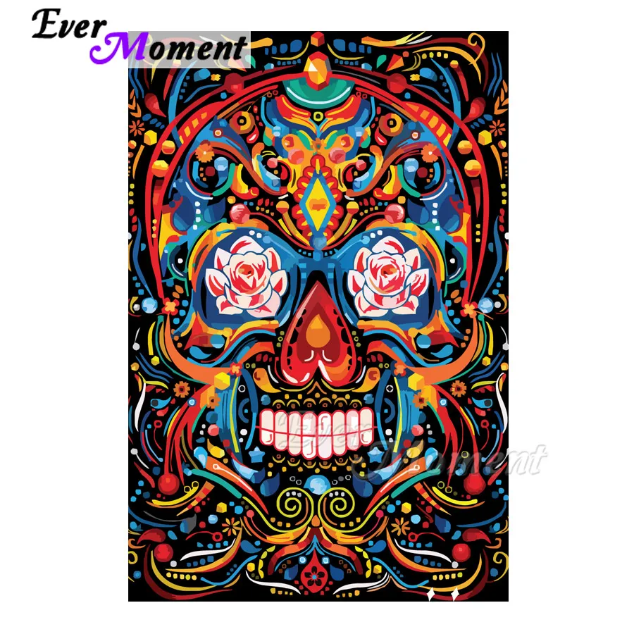 

Ever Moment Diamond Painting Picture Of Rhinestone Mosaic Colorful Flower Skull Full Square Drill Diamond Embroidery 3F720