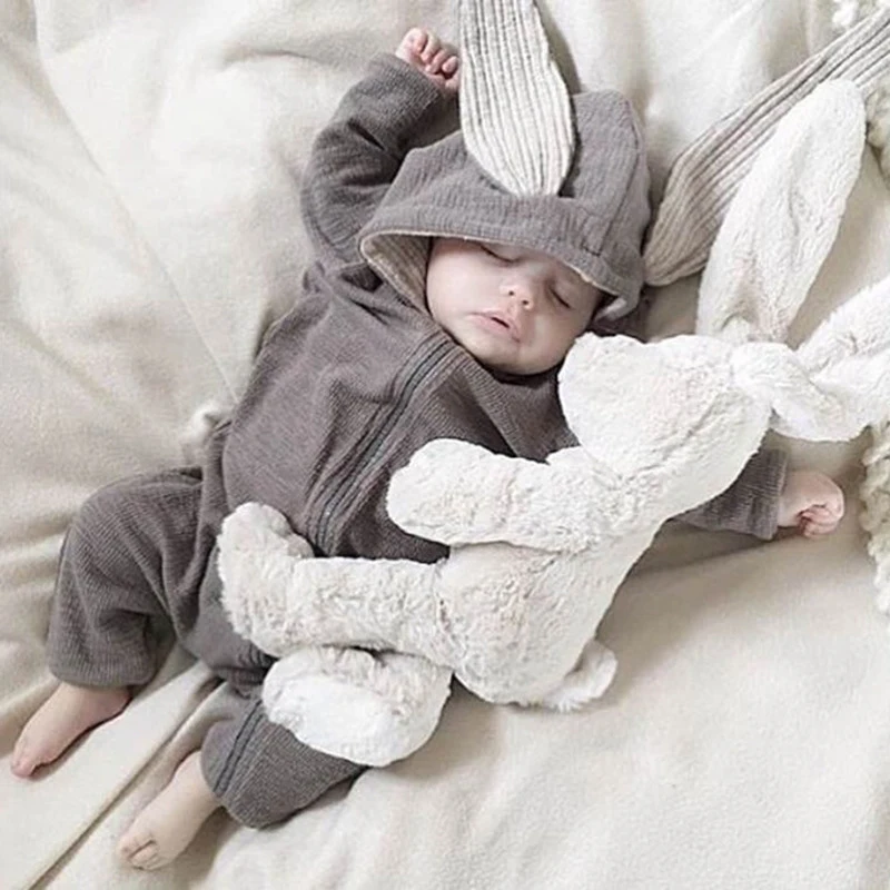 SPRING AUTUMN RABBIT EARS UNISEX BABY Hooded JUMPSUIT newbron boy girl Long Sleeve rompers Infant Cartoon outfit clothes Cotton