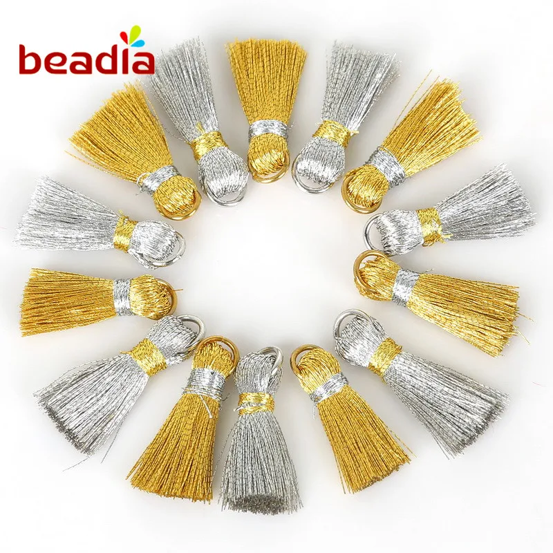 

20pcs/lot(20mm+5mm) Gold/Silver Color Silk Mini Tassels Charms Brush Earrings for Keychain Cellphone Straps Women Jewelry DIY