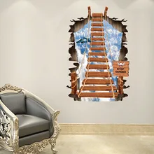 

70*100CM 3D wall stickers Personality Stairs Hanging drawbridge floor broken hole living room home study home Decoration