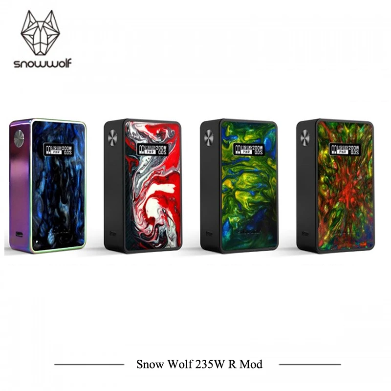 

Original E Cigarettes Vape Snow Wolf 235W R Mod Box Mod SnowWolf Colorful Vaporizer Support 0.05-2.5ohm Head Atomizer E Cigs