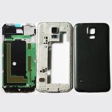Полный комплект для samsung Galaxy S5 G900F G900H G900P G900M/T Корпус Передняя пластина Кронштейн+ средняя рамка+ задняя крышка чехол+ клей