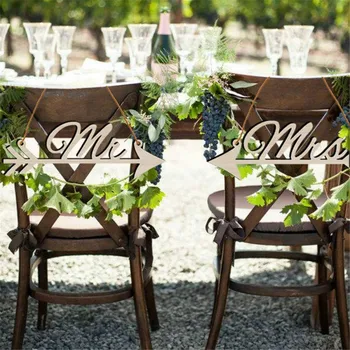 

1Pair Mr & Mrs Arrow Signs Wedding Party Chair Decoration Photography Prop Rustic Wood Wedding Sign Decorations Favors Supplies