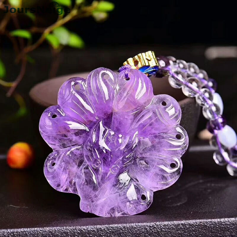Wholesale Fine Purple Natural Crystal Pendant Hand Carved Nine Tail Fox Sweater chain Necklace Lucky for Women Marriage Jewelry Wholesale Fine Purple Natural Crystal Pendant Hand Carved Nine Tail Fox Sweater chain Necklace Lucky for Women Marriage Jewelry