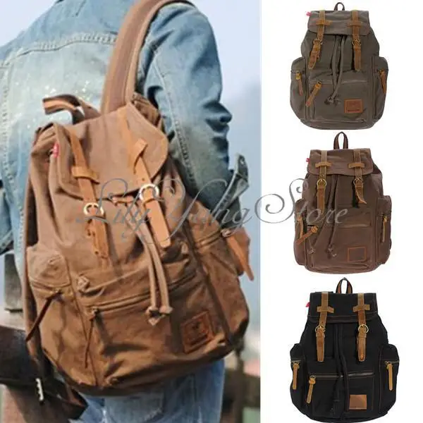 augur ! ! nuovo uomo donna vintage canvas leather backpack zaino satchel  viaggi escursionismo bag|bags bowling|backpack travel bagbackpack diaper  bag - AliExpress