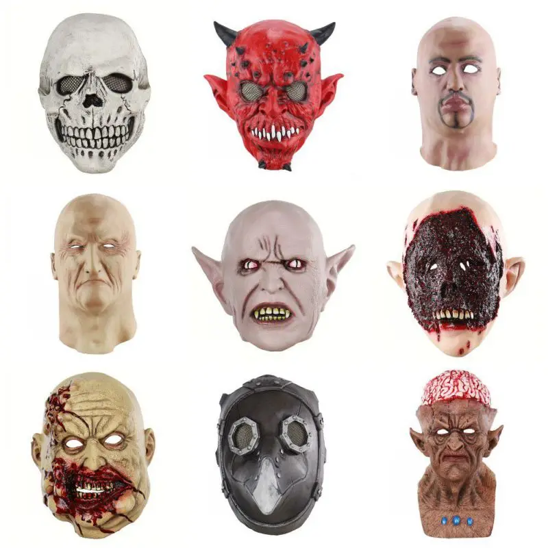 Латексная страшная маска на Хеллоуин для взрослых, маска на Хеллоуин, ужасная маска, нарядное платье, маска ужаса, на всю голову, для лица, дышащая