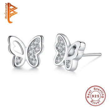 

Real 925 Sterling Silver Petite Butterfly Animal Stud Earrings Crystal CZ Female Earring For Women Fashion Wedding Jewelry