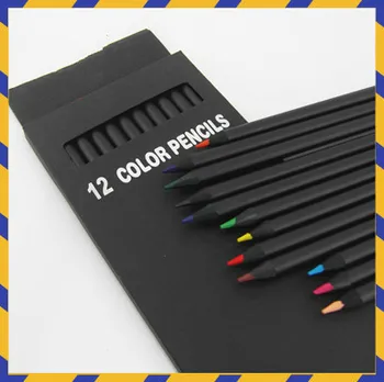 

12 Pcs/Set Valued Color Pencil Packaging 12 Different Colours Colored Pencils Kawaii School Black Wooden Pencils High Quality