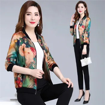 

Spring Summer New Women's Coat Fashion Loose Slim Zipper Short Outerwear Plus Size 5XL Print Thin Female Casual Baseball Tops
