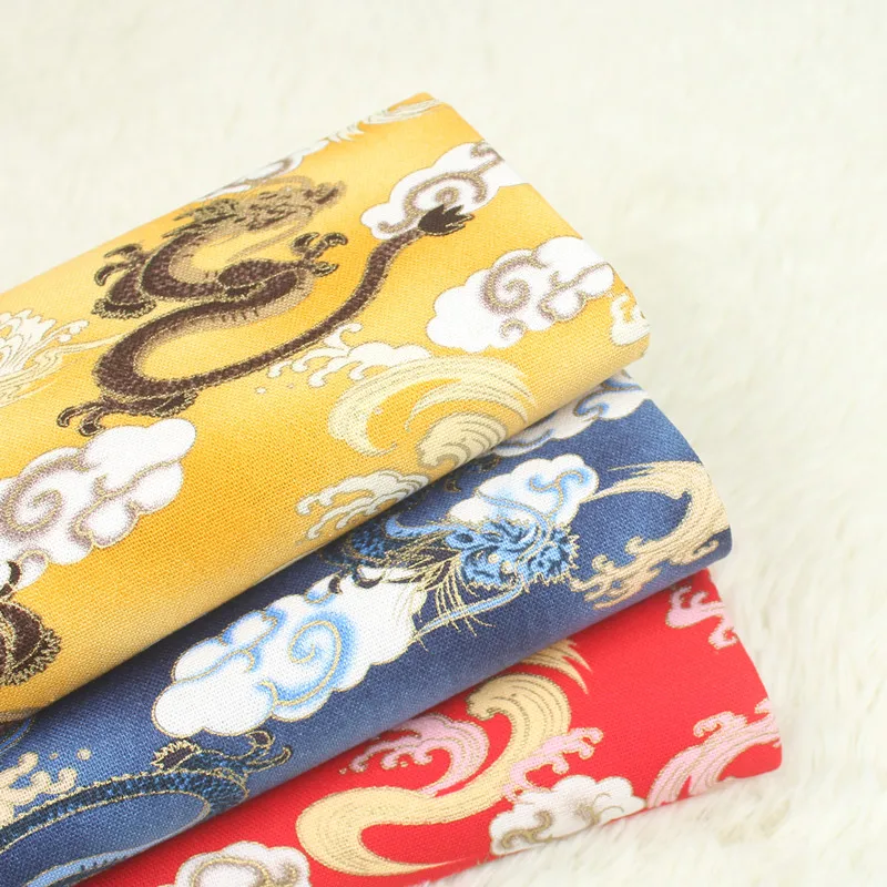 

half yard Taiwan import gilt print cotton linen fabric, dragon cloth handmade DIY patchwork quilting bag tissue CR-A496