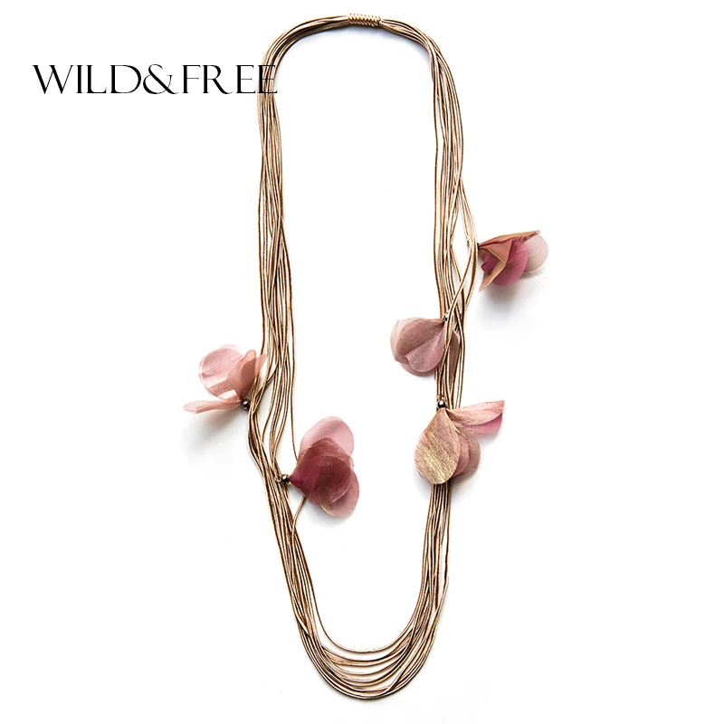 

Wild&Free New Spring Pink Yarn Necklace for Women Elegance Flower Layered Necklace Gift for Girls Holiday Necklaces Jewelry