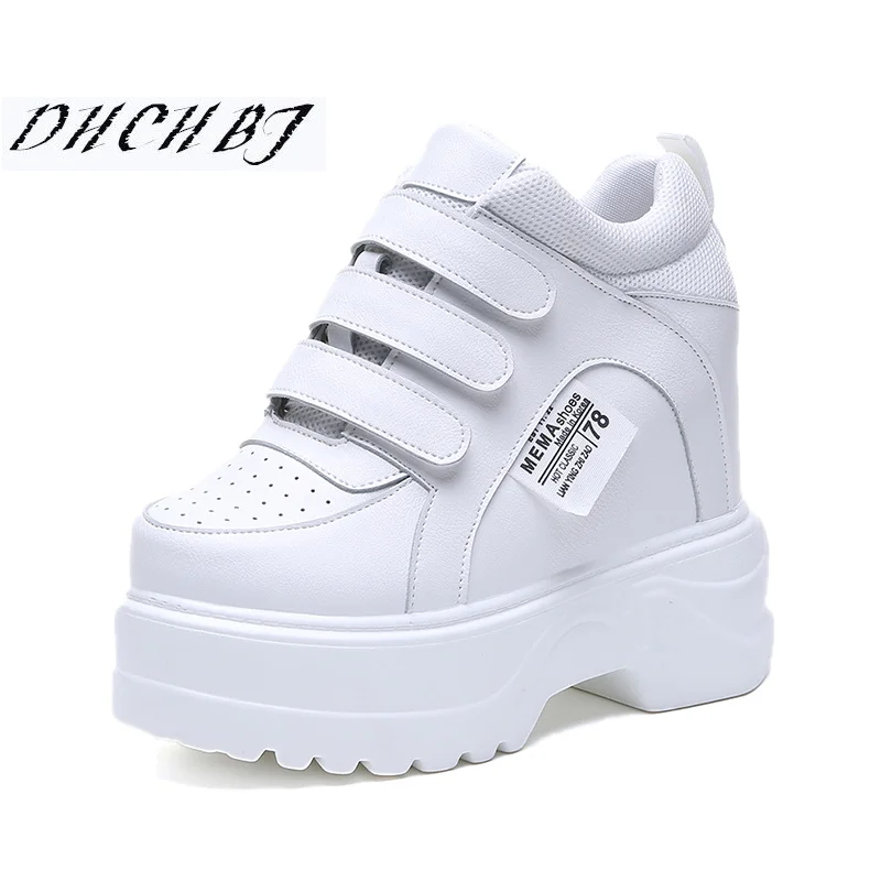 

2019 New Women Platform High Heels PU Leather Breathable Wedge Casual Shoes 12 CM Spring Thick Sole Sneakers Woman Outdoor Shoes