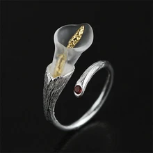Exclusivo de Calidad superior Real 925 Joyería de Plata de Ley Hecho A Mano Fresco Cala Diseño Anillos Para Las Mujeres Natural Granate Regalo