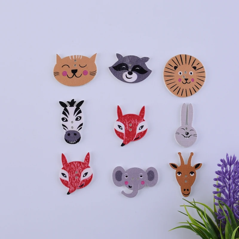 

50 Pcs Animal Fox Rabbit Wooden Buttons Scrapbooking Crafts DIY Baby Educational Clothing Apparel Sewing Accessories Decoration