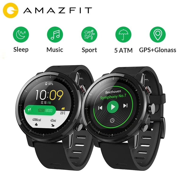 

Original Amazfit Stratos Smart Sport Watch 2 GPS 5ATM Water 2.5D GPS Firstbeat Swimming Smartwatch Music Global Heart Rate Music
