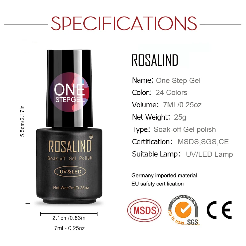 ROSALIND 7 мл 3 в 1 гель для ногтей один шаг лак Полупостоянный Гель маникюра праймер