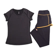 Женские Двойка Йога Комплект дышащая Футболка с имитацией двух предметов Леггинсы Спортивная одежда для зала, фитнеса и активного отдыха тренировки SCL299