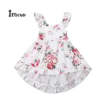 Vestido veraniego de algodón para niñas pequeñas, ropa Floral de estilo playero, sin mangas, con volantes y tirantes, para verano, 6M 6Y