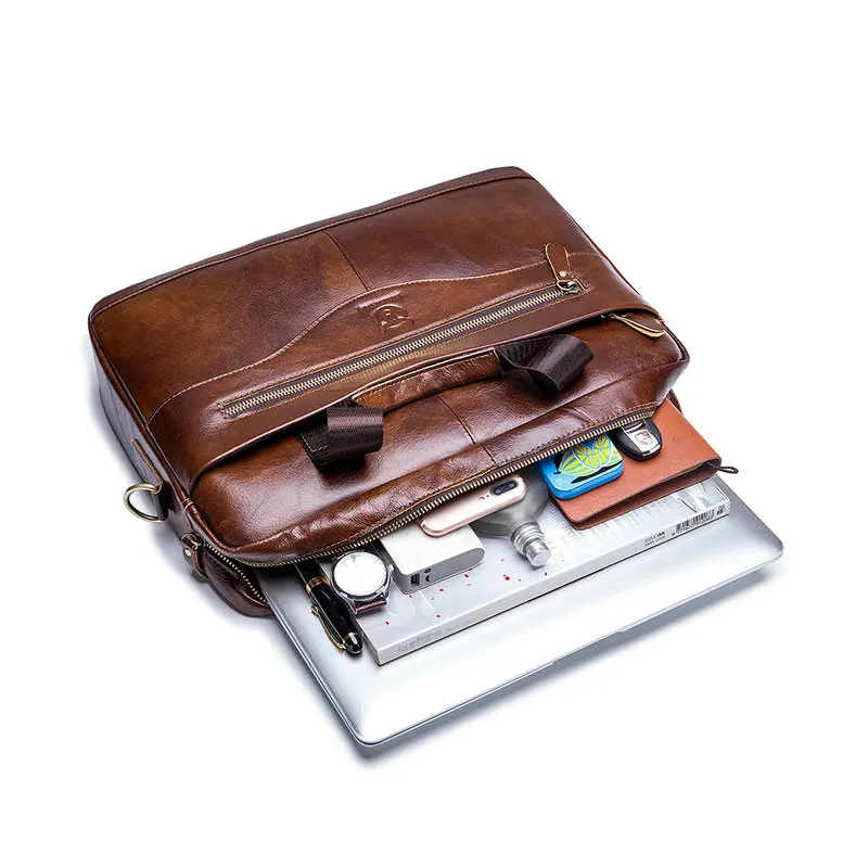 genuine leather laptop bag 14 inch men briefcase brown black man shoulder computer bag mens bags for work